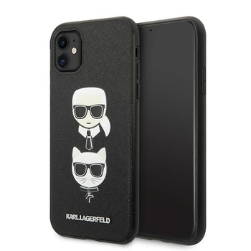 Original Pouch KARL LAGERFELD – hardcase Saffiano Ikonik Karl&Choupette Head KLHCN61SAKICKCBK for Iphone 11 – black